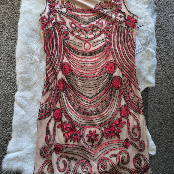 Unique Vintage 1920s Pink Beaded Yvette Fringe Cocktail Dress - L/10-12 - Picture 5 of 5